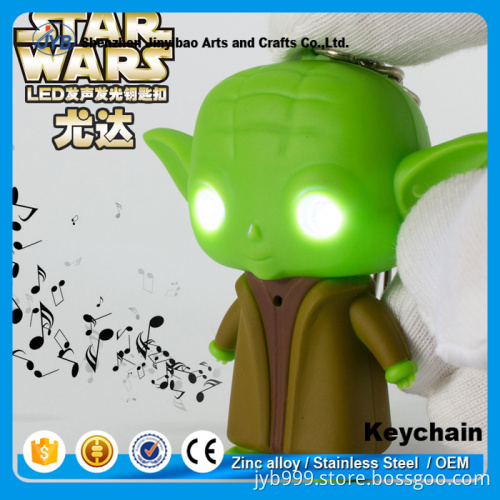 high quality custom logo plasitc movie souvenir master yoda LED keychain